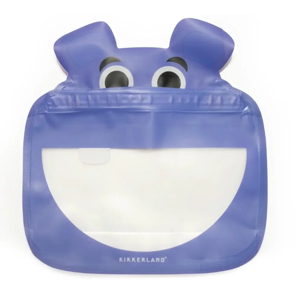 Hippo Zipper Snack Bags Reusable Medium Food Storage NEW Set of 2 Kikkerland